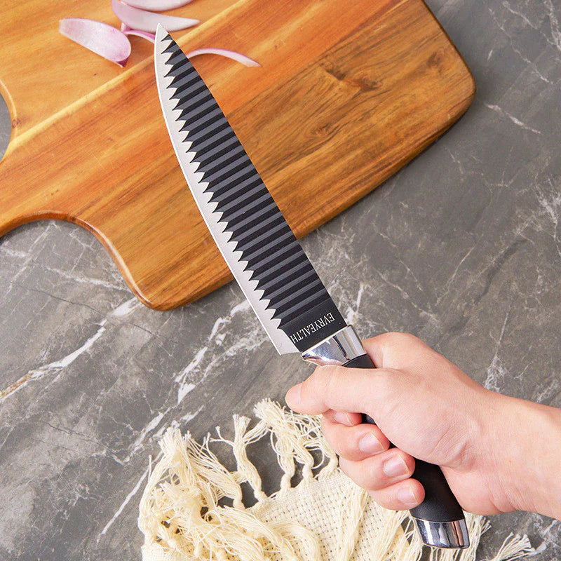 Kit de Facas de Cozinha e Churrasco 6 Peças – Aço Carbono Antiaderente com Cabo Ergonômico